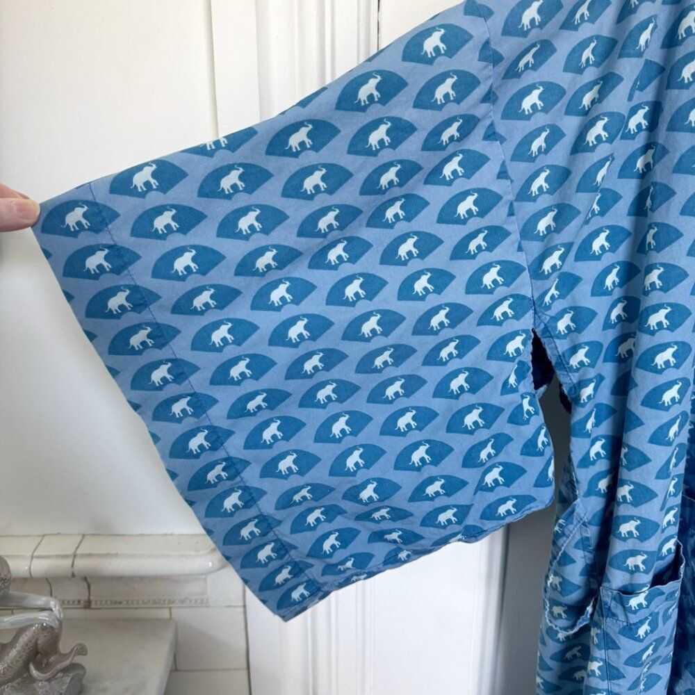 Vintage Mandarin Oriental Bangkok Hotel L Cotton Long Robe Blue with Elephants - Picture 4 of 9